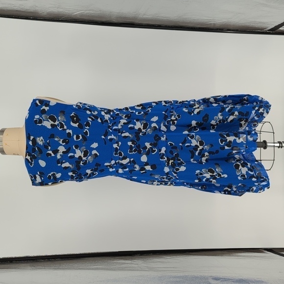 Cabi Floral Asymmetrical Dress Blue M preppy party summer neck tie chiffon - Picture 2 of 9
